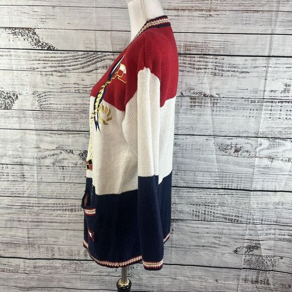 Vintage Karen Scott Cardigan Sweater size Small Red Blue Nautical Sailor Boating - Picture 8 of 10